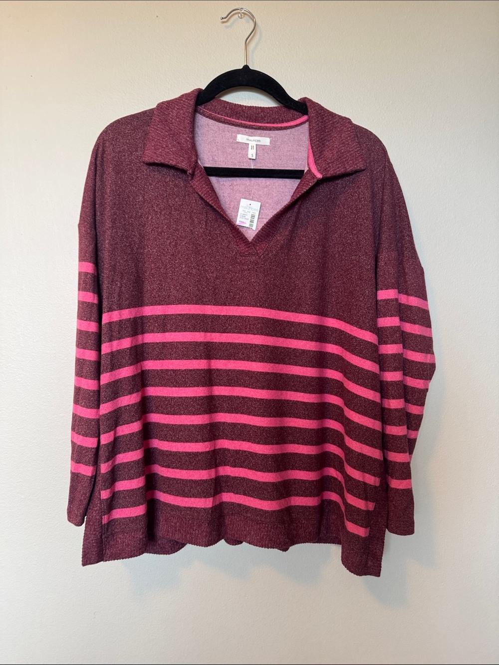 Maurices NWT Burgundy/Purple and Hot Pink Striped V-Neck Sweater